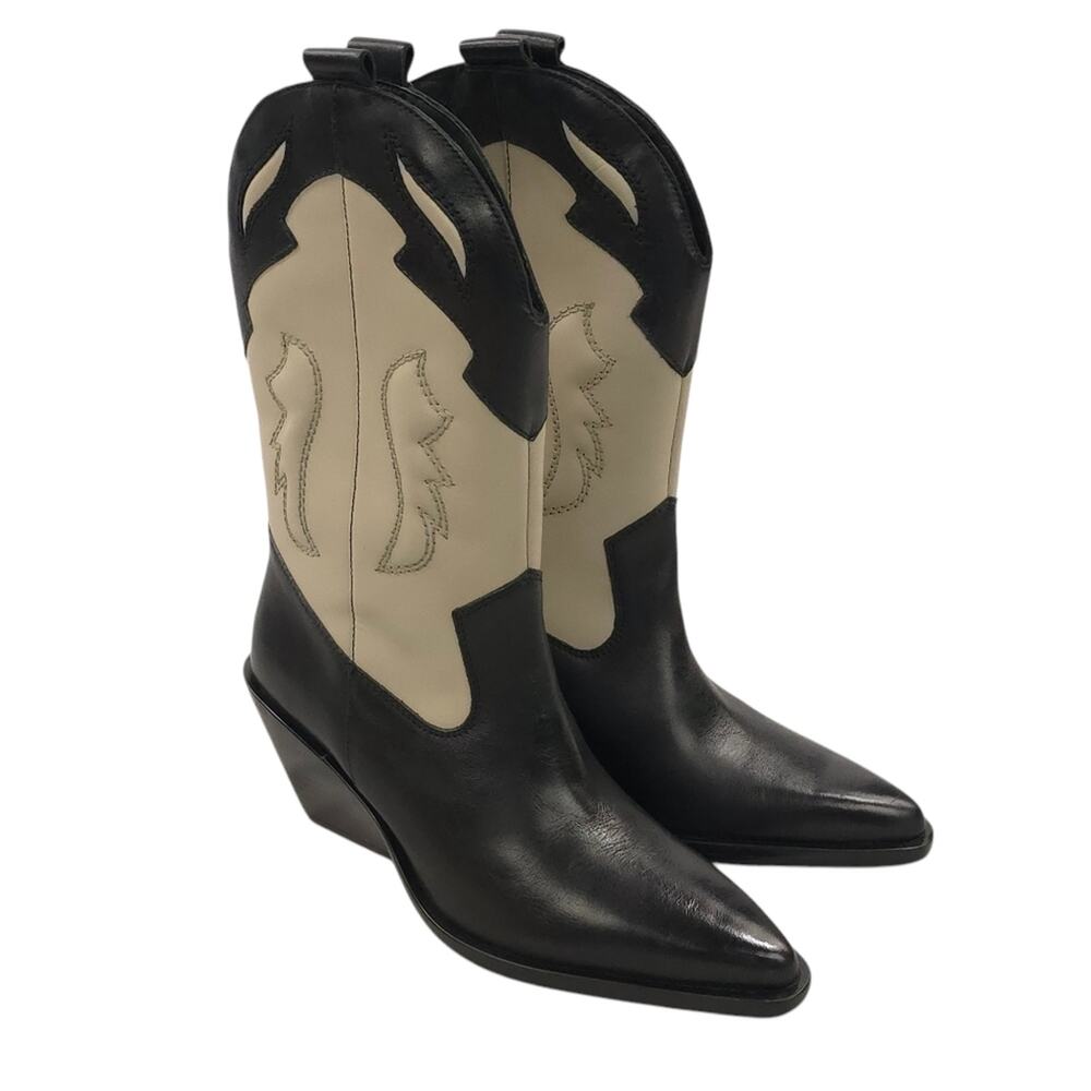 Free People Black and Cream Heeled Cowboy Boots - Picture 2 of 13